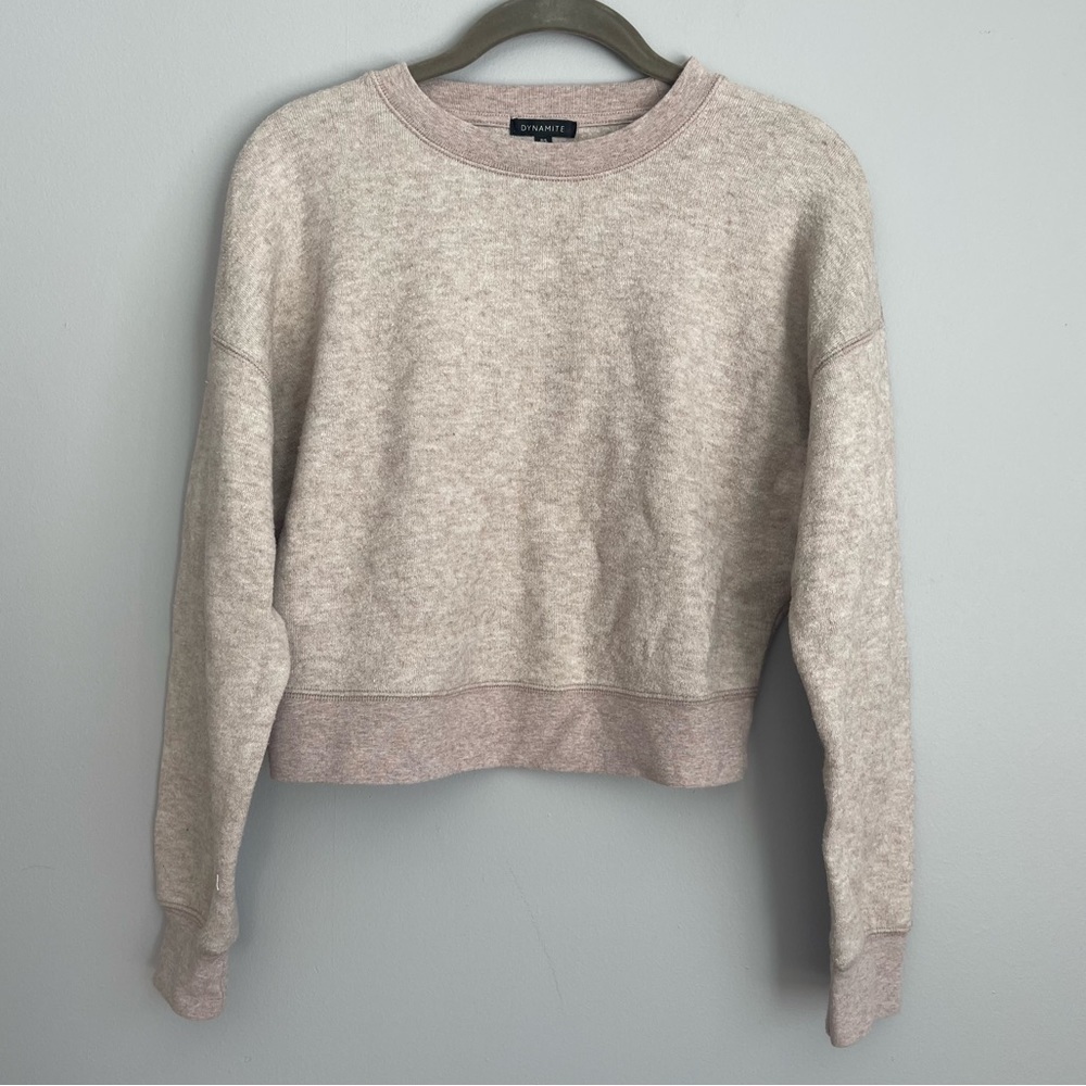 Dynamite Tan Cropped Crewneck Sweater